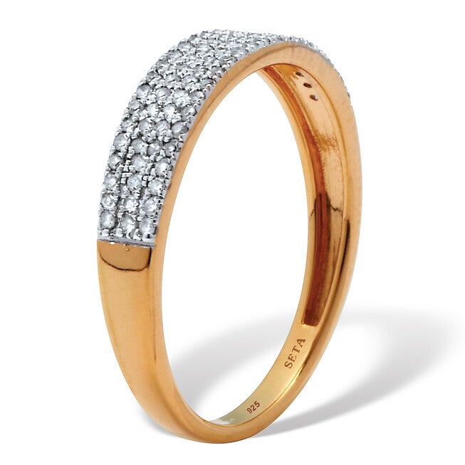 .25 TCW Diamond 18K Gold-Plated Sterling Silver Pave Multi-Row Wedding Ring, WHITE, on-hover image number null