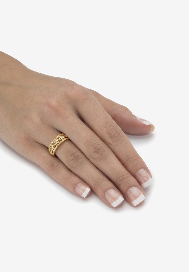 .25 Cttw Round Gold-Plated Sterling Silver Cubic Zirconia Filigree Ring, , alternate image number 2