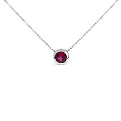 .925 Sterling Silver 7MM Bezel Set Created Red Ruby Pendant Necklace - 18" Inches