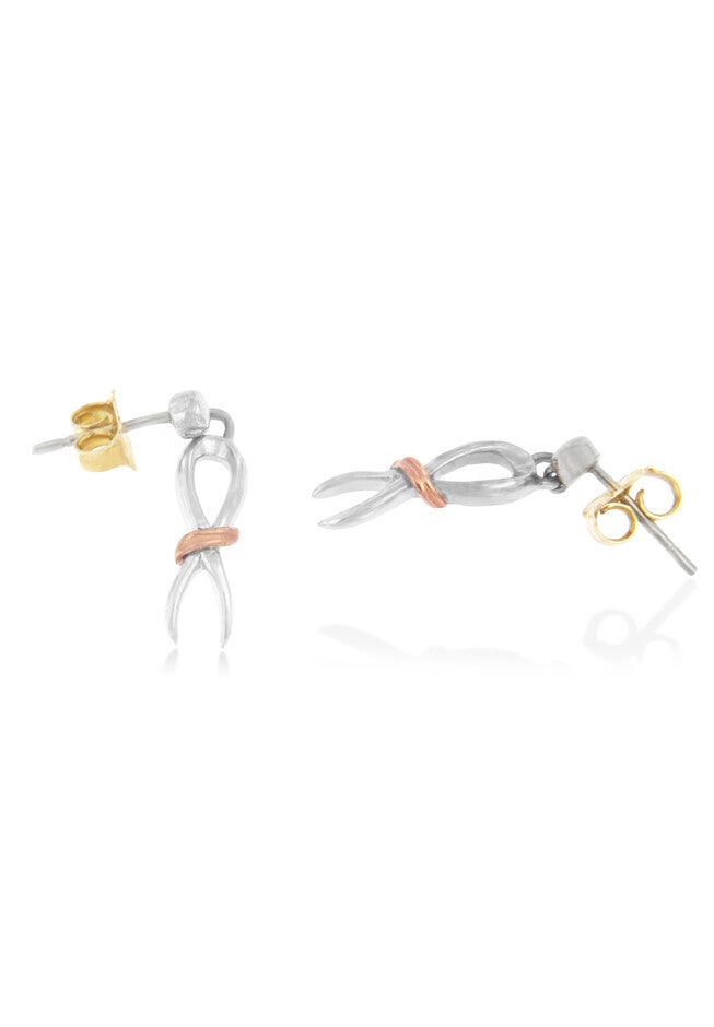 Two-Toned Sterling Silver Awareness Ribbon Dangle Earrings, , on-hover image number 1
