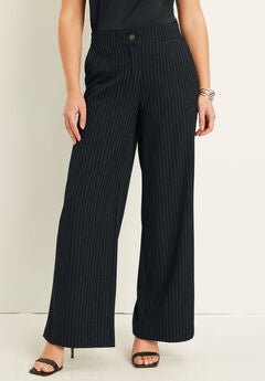 Metallic Pinstripe Curvie Fit Wide-Leg Pants