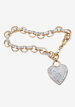 Diamond Accent 18K Gold-Plated Heart Charm Rolo-Link Bracelet 7.75"