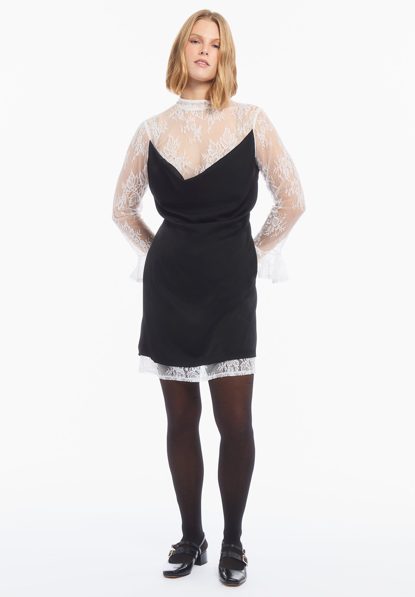 Lace-Trim Satin Mini Dress