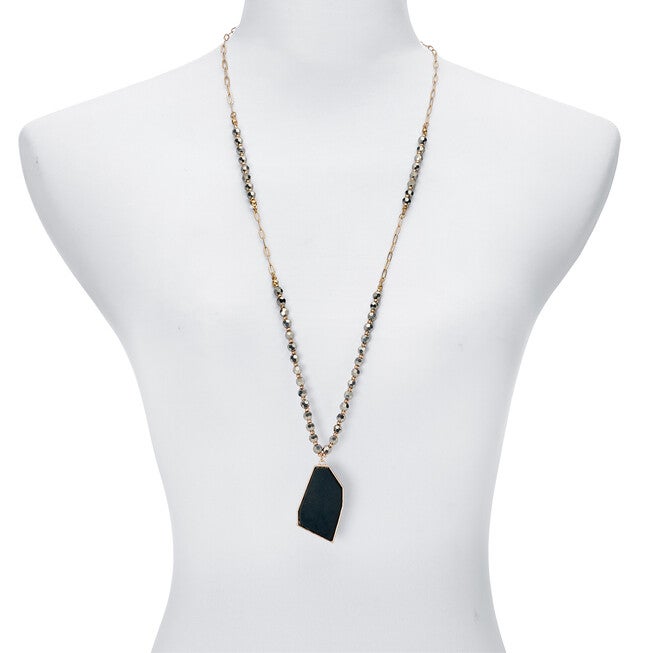 Black Crystal Pendant Goldtone Drop Necklace 34-inch, BLACK, alternate image number null