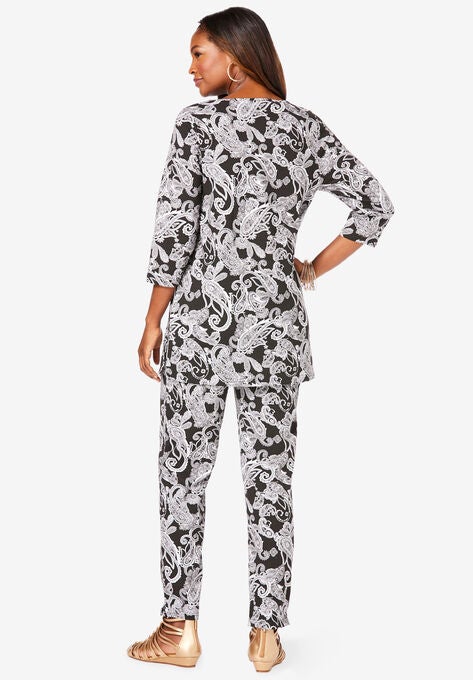 Printed Three-Quarter Sleeve Henley Set, , on-hover image number null