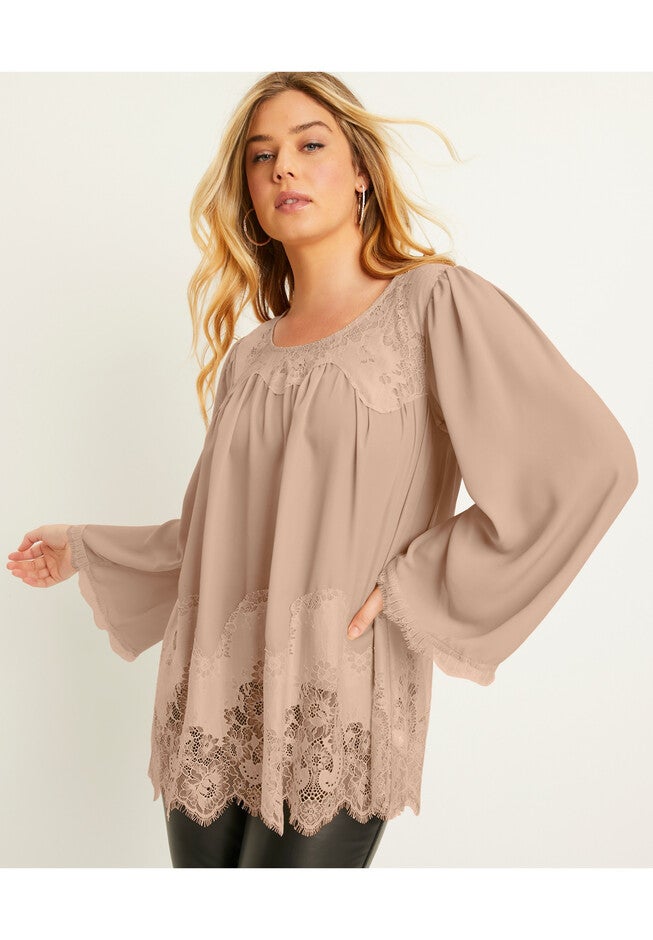 Lace-Trimmed Blouse, , alternate image number null