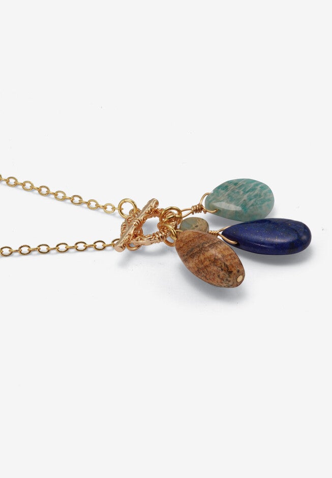 Genuine Agate Goldtone Drop Necklace, 28-Inch Length, , on-hover image number 1
