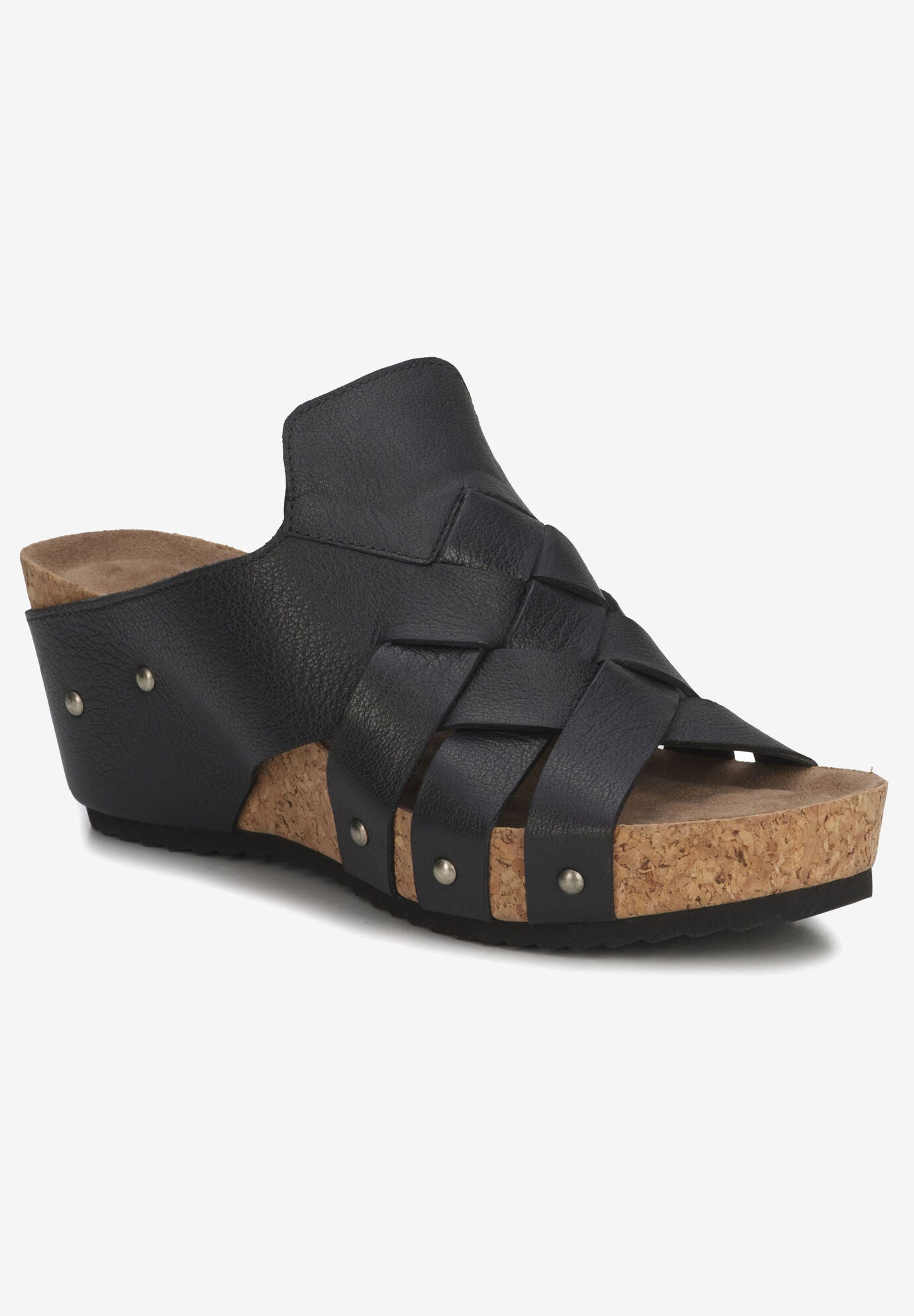 Tatum Wedge Sandal, BLACK LEATHER, hi-res image number 0