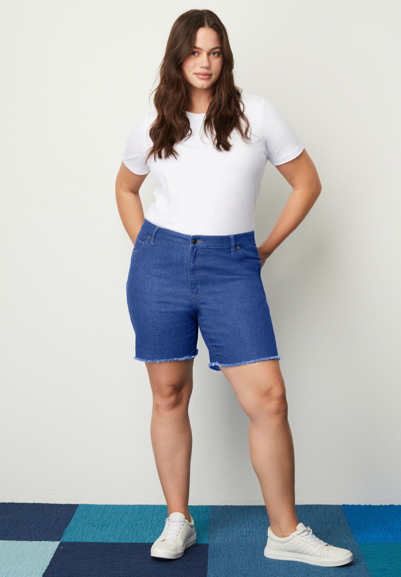 Raw Hem June Fit Stretch Denim Shorts Medium Blue