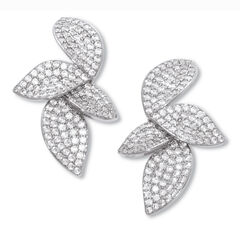 Round Pave-Style Crystal Silvertone Drop Flower Shape Earrings
