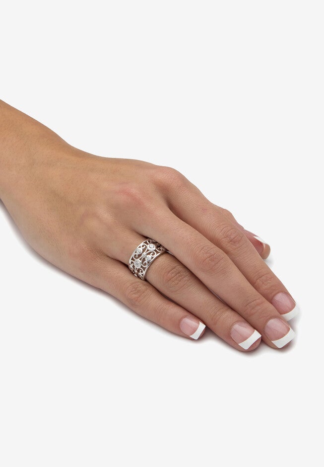 1 Tcw Round Cubic Zirconia .925 Sterling Silver Scroll Eternity Ring, , alternate image number 2