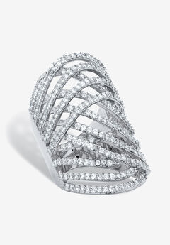Platinum-Plated Cubic Zirconia Crossover Ring