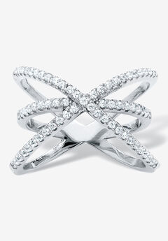 .57 Tcw Cubic Zirconia Sterling Silver Micro Pave Crossover Ring