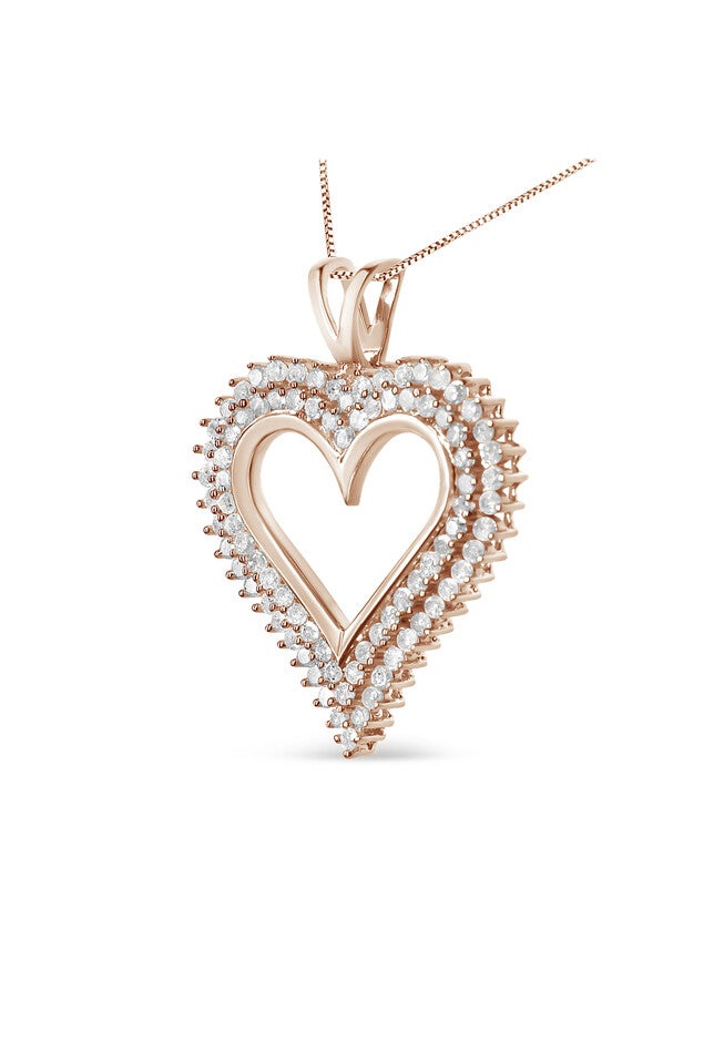 Rose Gold Plated Sterling Silver 1/2 Cttw Diamond Heart Pendant Necklace, , on-hover image number 1
