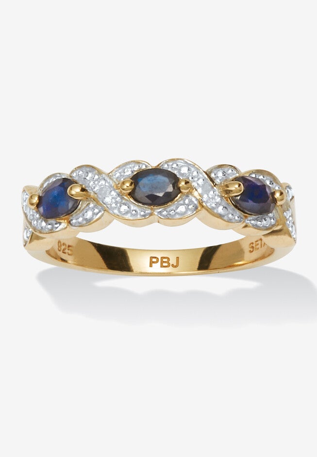 .62 Tcw Genuine Sapphire Diamond Accent 18K Gold-Plated Sterling Silver Ring, BLUE, hi-res image number 0