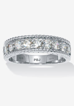 .90 Tcw Round Cut Cubic Zirconia Platinum-Plated Sterling Silver Ring