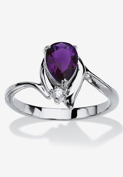 Silvertone Simulated Pear Cut Birthstone And Round Crystal Ring Jewelry
