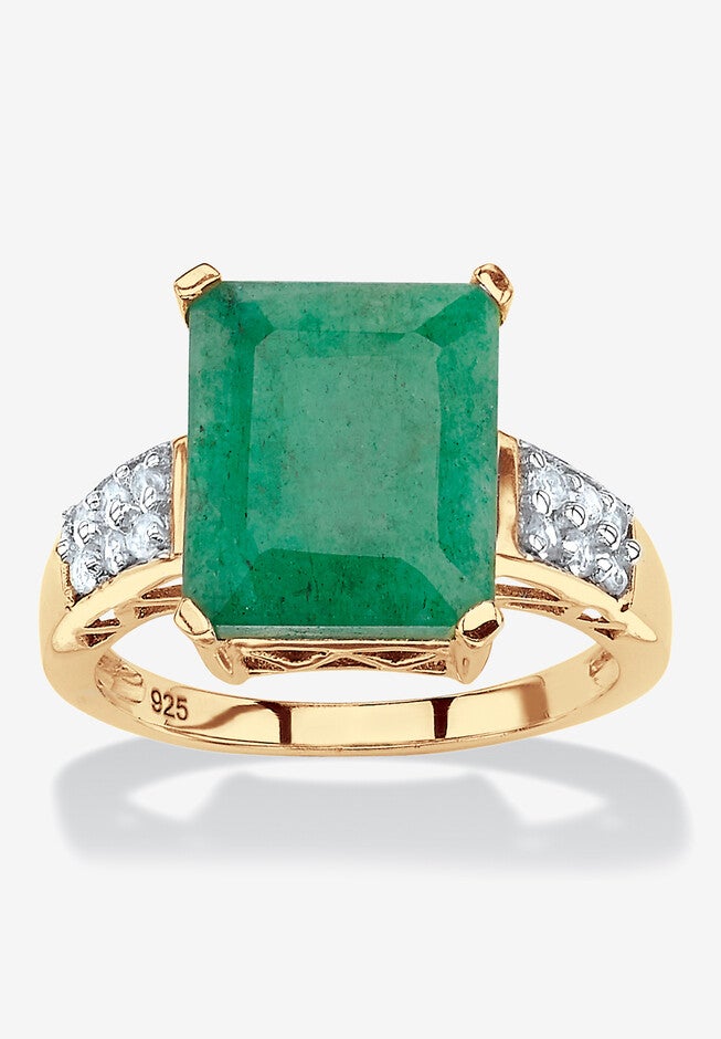Gold Over Sterling Silver Genuine Emerald And White Topaz Ring, EMERALD, hi-res image number 0