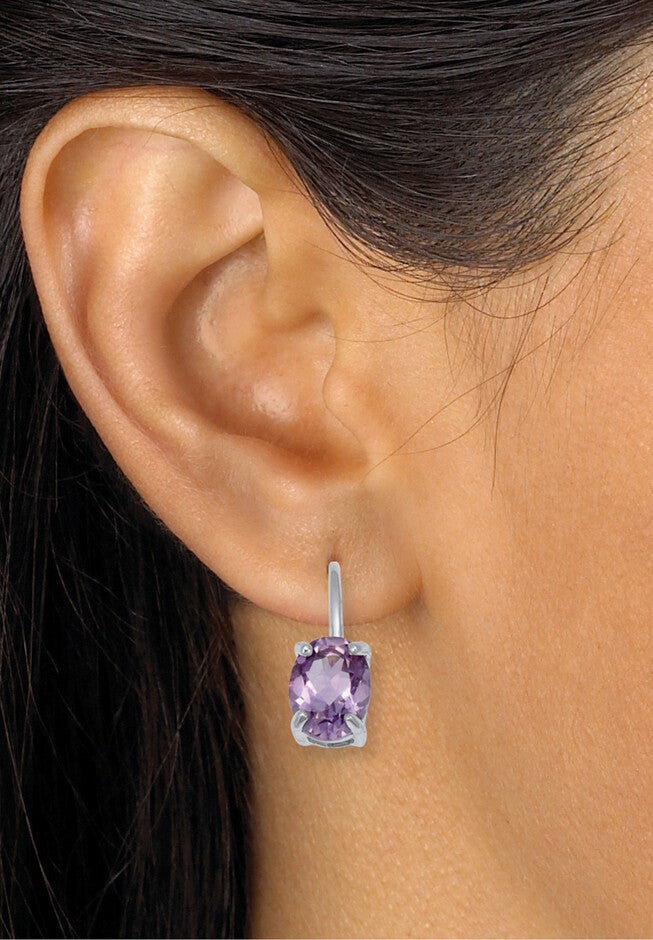 2.50 Tcw Oval Cut Genuine Amethyst And Cubic Zirconia Sterling Silver Earrings, , alternate image number null