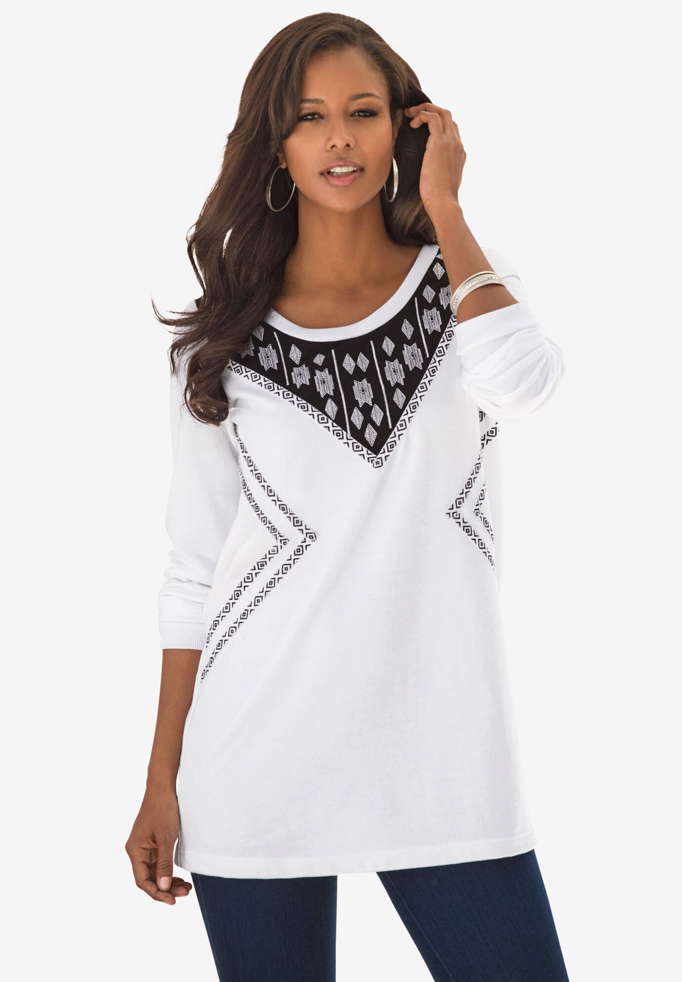Embroidered Tunic, WHITE, hi-res image number 0