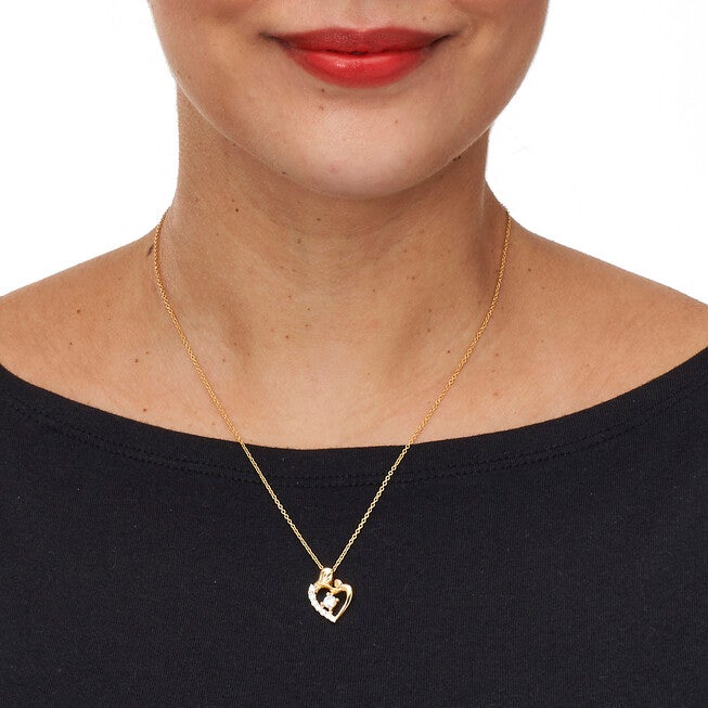 Unstoppable Love Gold Over Silver Cubic Zirconia Heart Pendant, WHITE, alternate image number 2