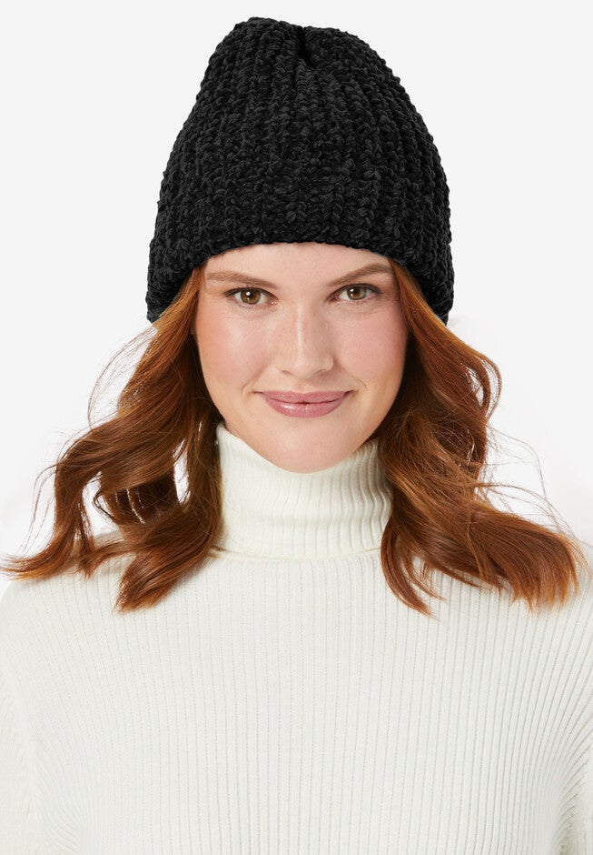 Chenille Winter Hat, BLACK, hi-res image number 0