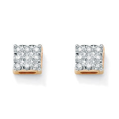 1/7 TCW Round Diamond 10k Yellow Gold Square-Shaped Stud Earrings