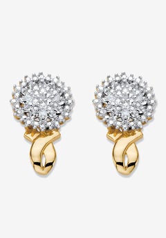 Gold-Plated Cluster Button Earrings with Genuine Diamond Accent