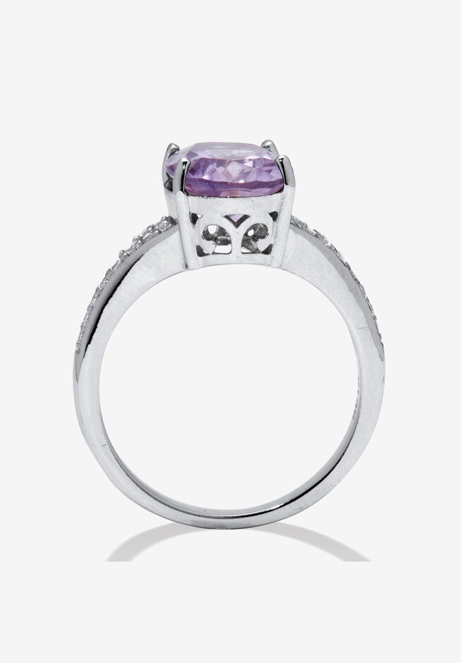 3.40 Tcw Oval Genuine Purple Amethyst And Cubic Zirconia Sterling Silver Ring, , alternate image number 3