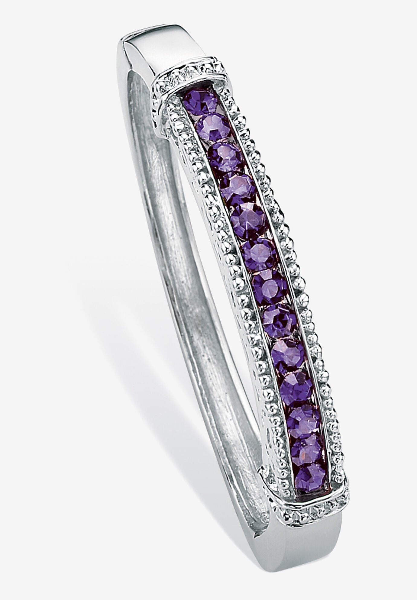 Round Birthstone Bangle Bracelet In Silvertone Jewelry, FEBRUARY, hi-res image number 0