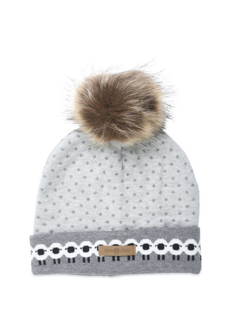 Super Soft Cuff With Faux Fur Pom Hat, GREY SHEEP, hi-res image number null