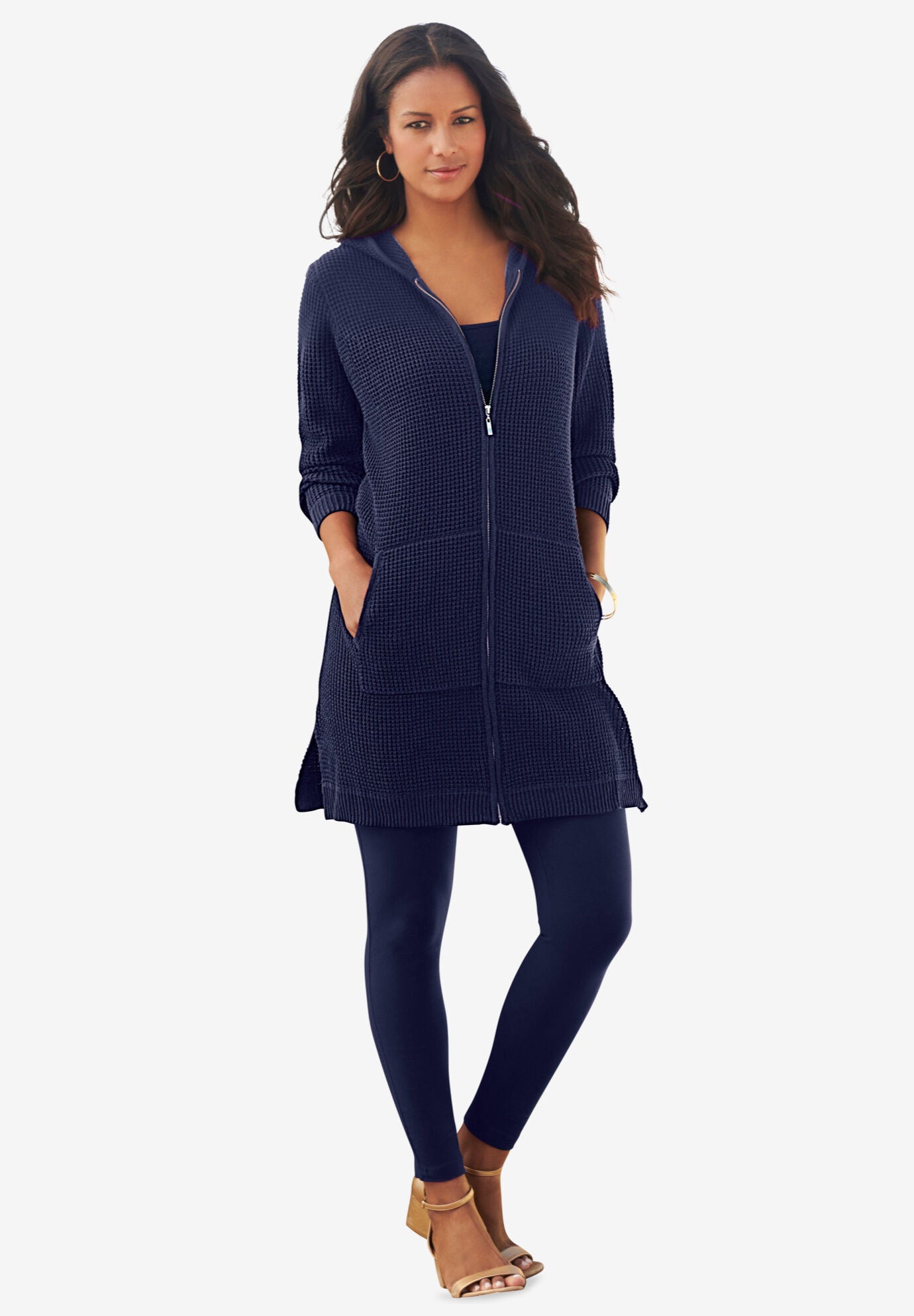 Waffle Mega Length Zip Hoodie, , alternate image number 2