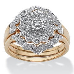 1/7 TCW Diamond 3-Piece Cluster Bridal Set Gold-Plated Sterling Silver