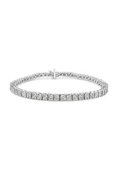 Sterling Silver Diamond Square Frame Miracleset Tennis Bracelet 7"