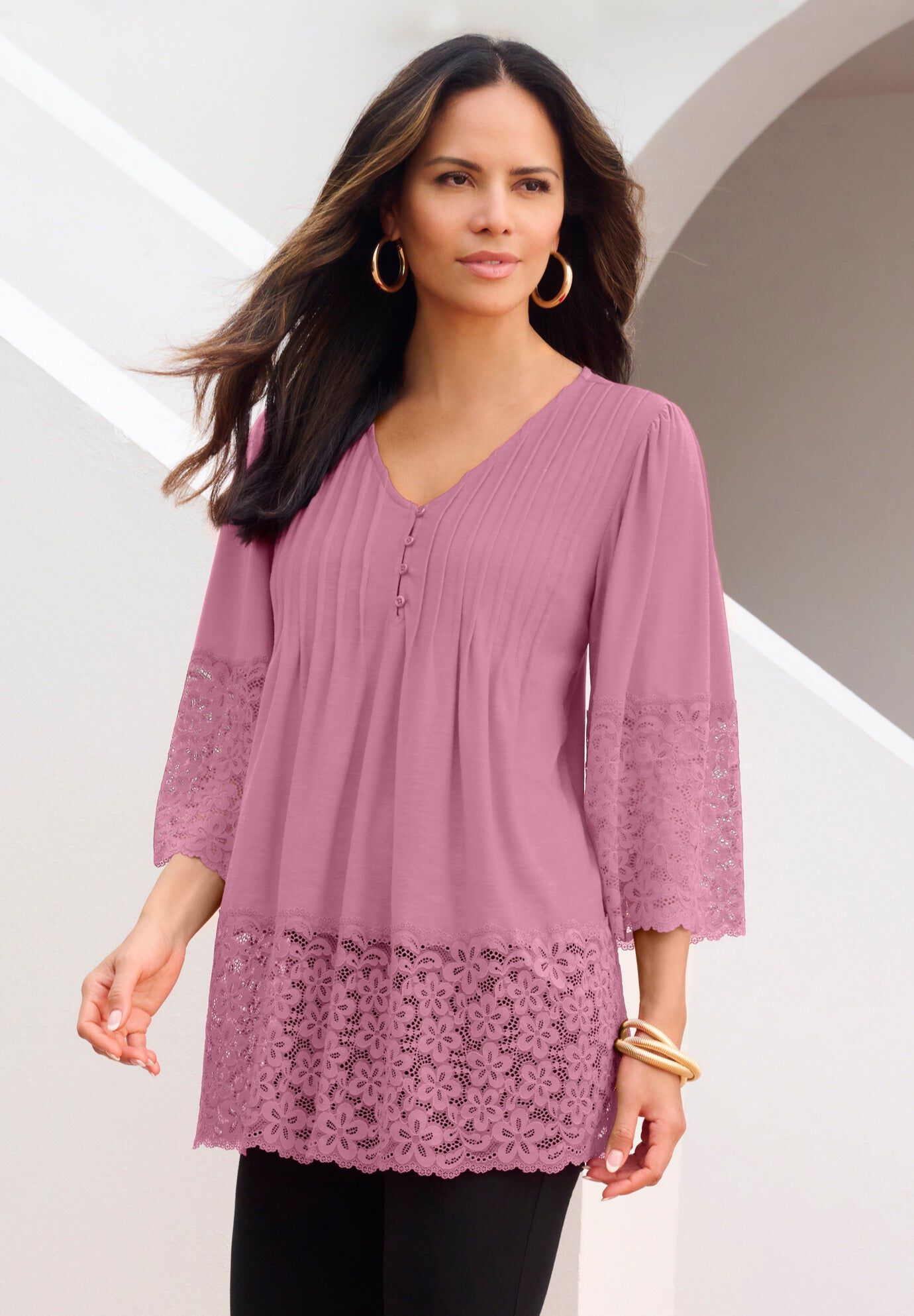 Lace-Hem Pintuck Tunic | Woman Within
