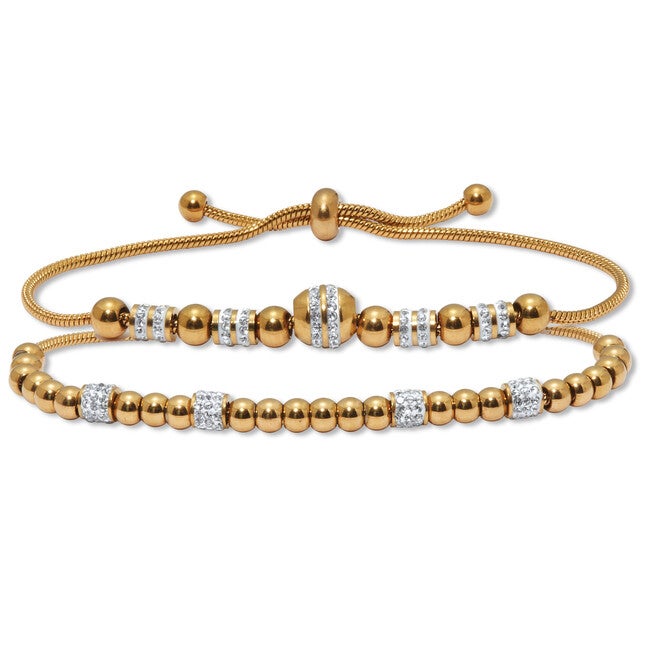 Round Crystal Gold Ion-Plated Stainless Steel Charm Bracelet Set 7-inch, WHITE, hi-res image number 0