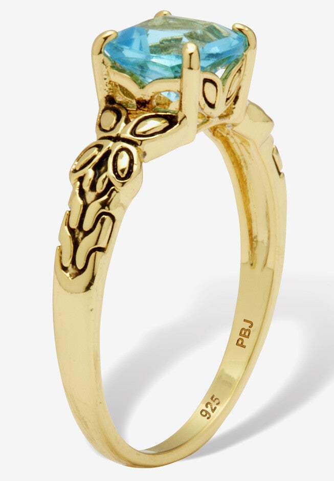 Cushion Cut Birthstone Ring In Gold-Plated Sterling Silver, , on-hover image number 1
