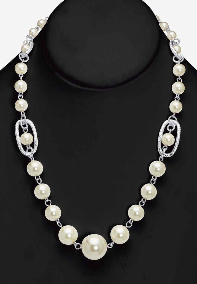 Silvertone Simulated Pearl Silvertone Graduated Jewelry Set, 18 Inches, , alternate image number 6