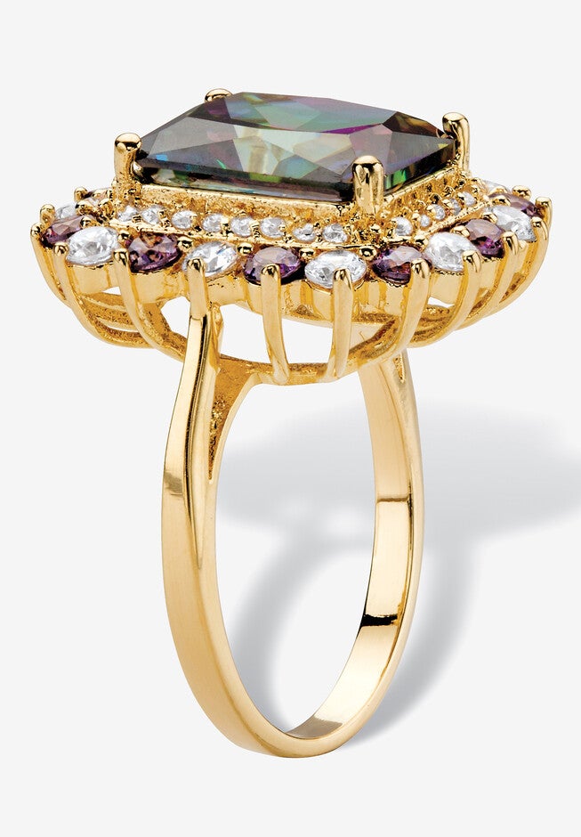 8.40 Tcw Mystic Cubic Zirconia Gold-Plated Halo Cocktail Ring, , on-hover image number 1