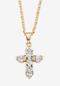 Birthstone Goldtone Cross Pendant Necklace