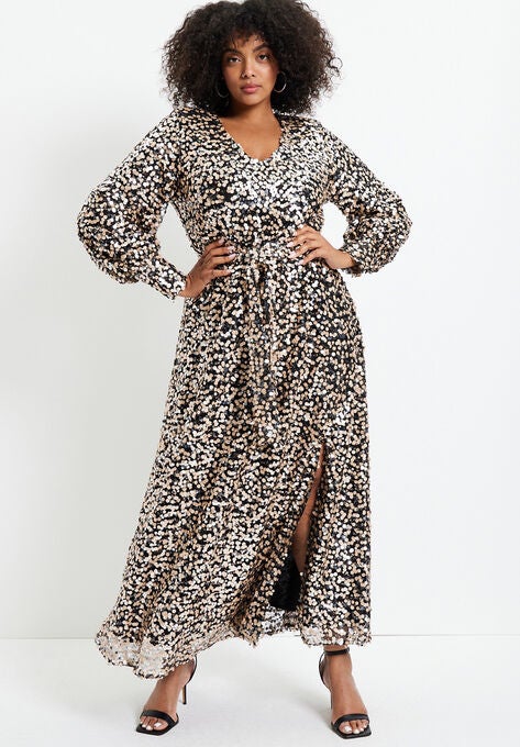 Evyre Side Slit Sequin Dress, , alternate image number null