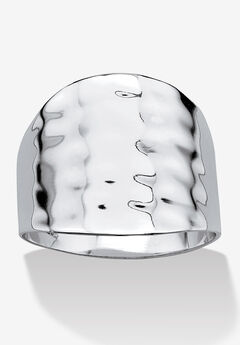Platinum-Plated Hammered-Style Cigar Band Ring