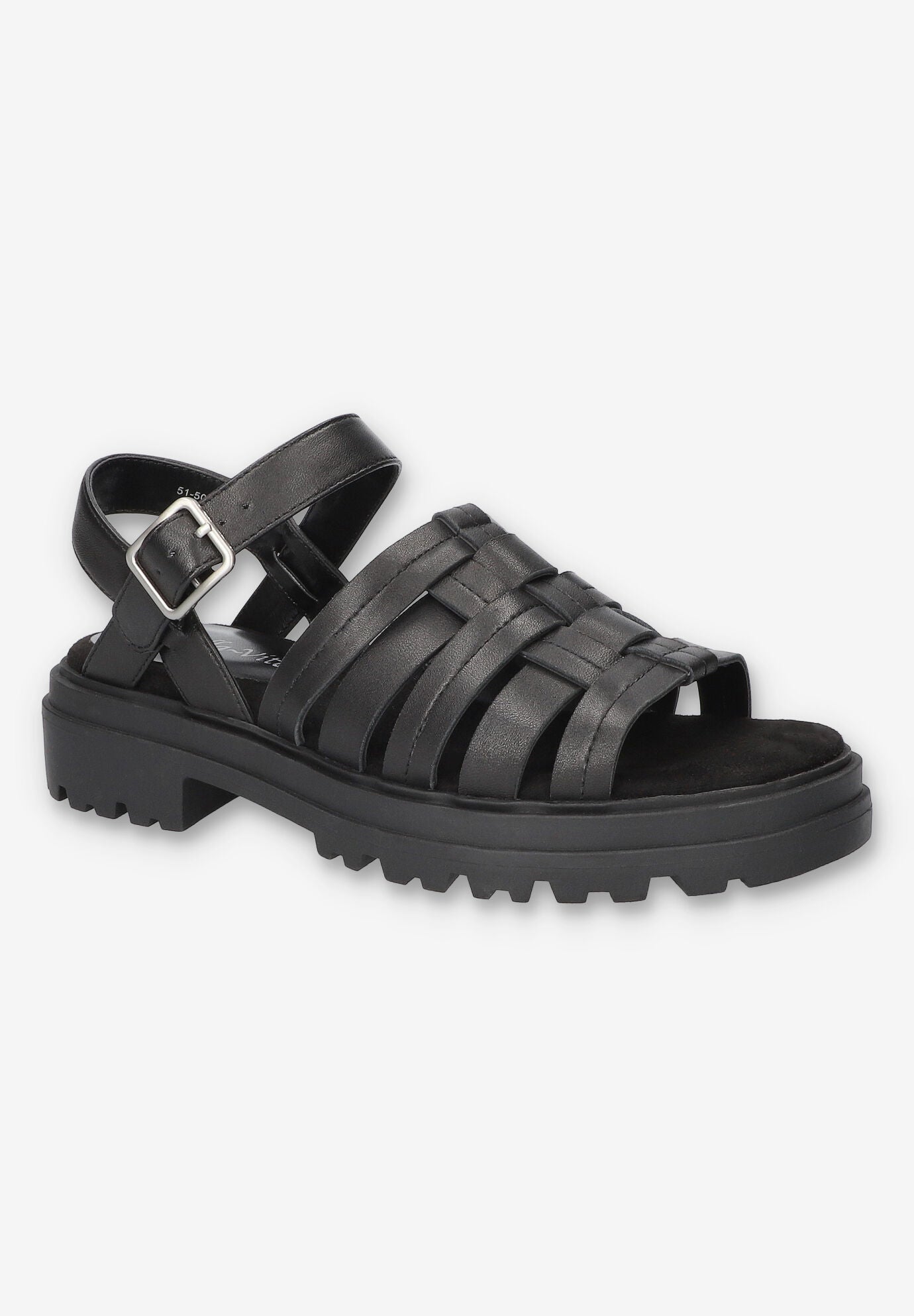 Loni Lug Sole Fisherman Sandal, BLACK LEATHER, hi-res image number 0