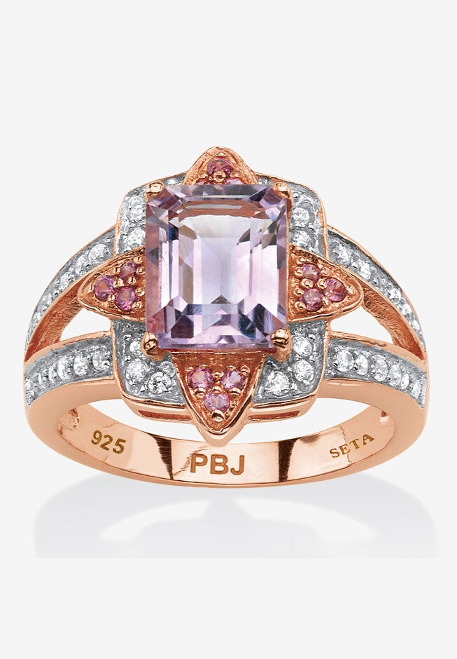 2.93 Tcw Genuine Amethyst 18K Rose Gold-Plated Sterling Silver Ring, PURPLE, hi-res image number null