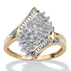 Diamond Accent Cluster Bypass Ring in Solid 10k Gold