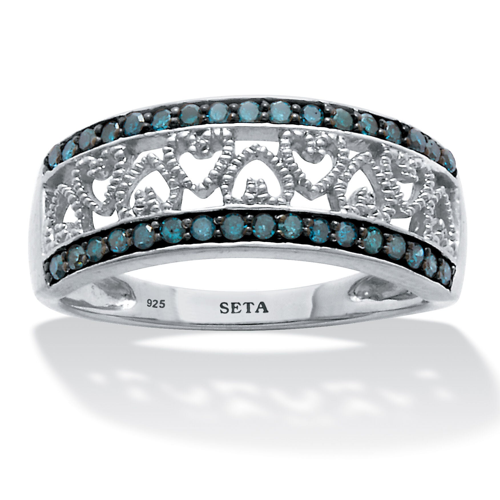 .25 TCW Blue Diamond Sterling Silver Interchanging Heart Ring, BLUE, hi-res image number 0