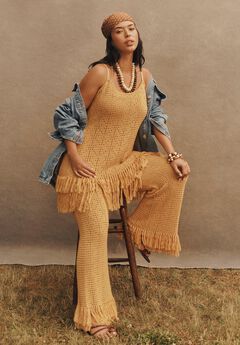 Fringe Trim Pointelle Knit Pant
