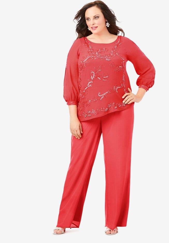 Beaded Illusion-Sleeve Top, SOFT GERANIUM, hi-res image number null