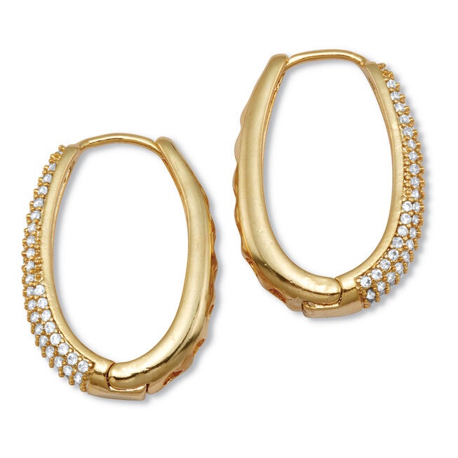 Crystal Four-Row Oval Pave-Style Goldtone Hoop Earrings, WHITE, on-hover image number 1