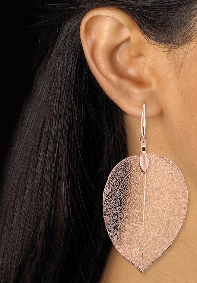 Rose Gold-Plated Leaf Necklace Set, 26 Inches, Plus 2 Inch Extension, , alternate image number 3